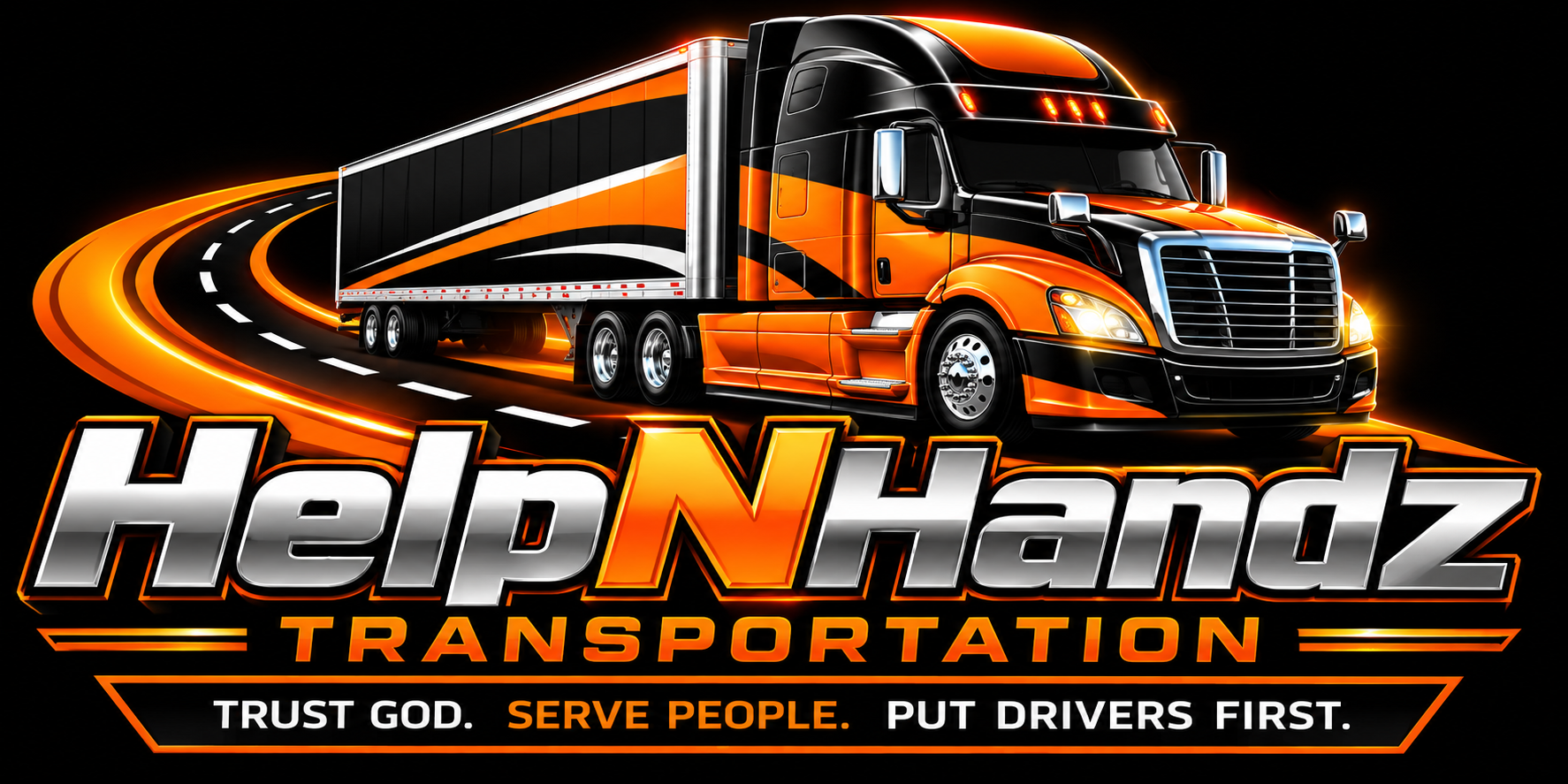 HelpNHandz Transportation orange and black truck logo